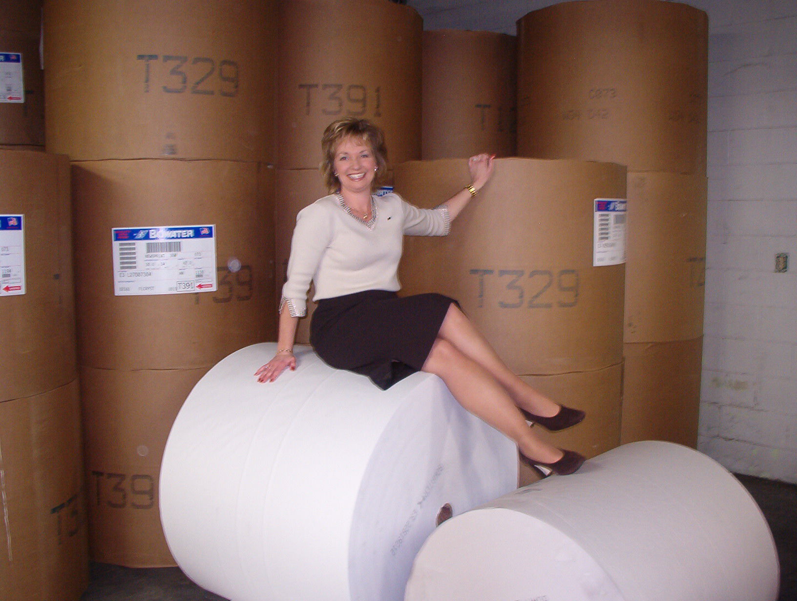 Trina Murphy hanging in the warehouse